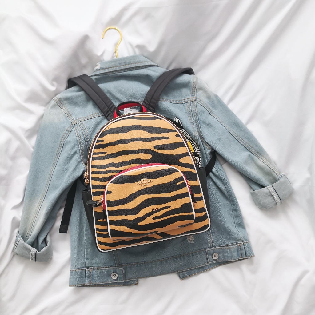 New Coach Court Backpack With Tiger Print C6987 Gold/Honey/Black $398